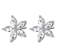 14K White Gold Plated CZ Cubic Zirconia Flower Earrings Wedding Bridal