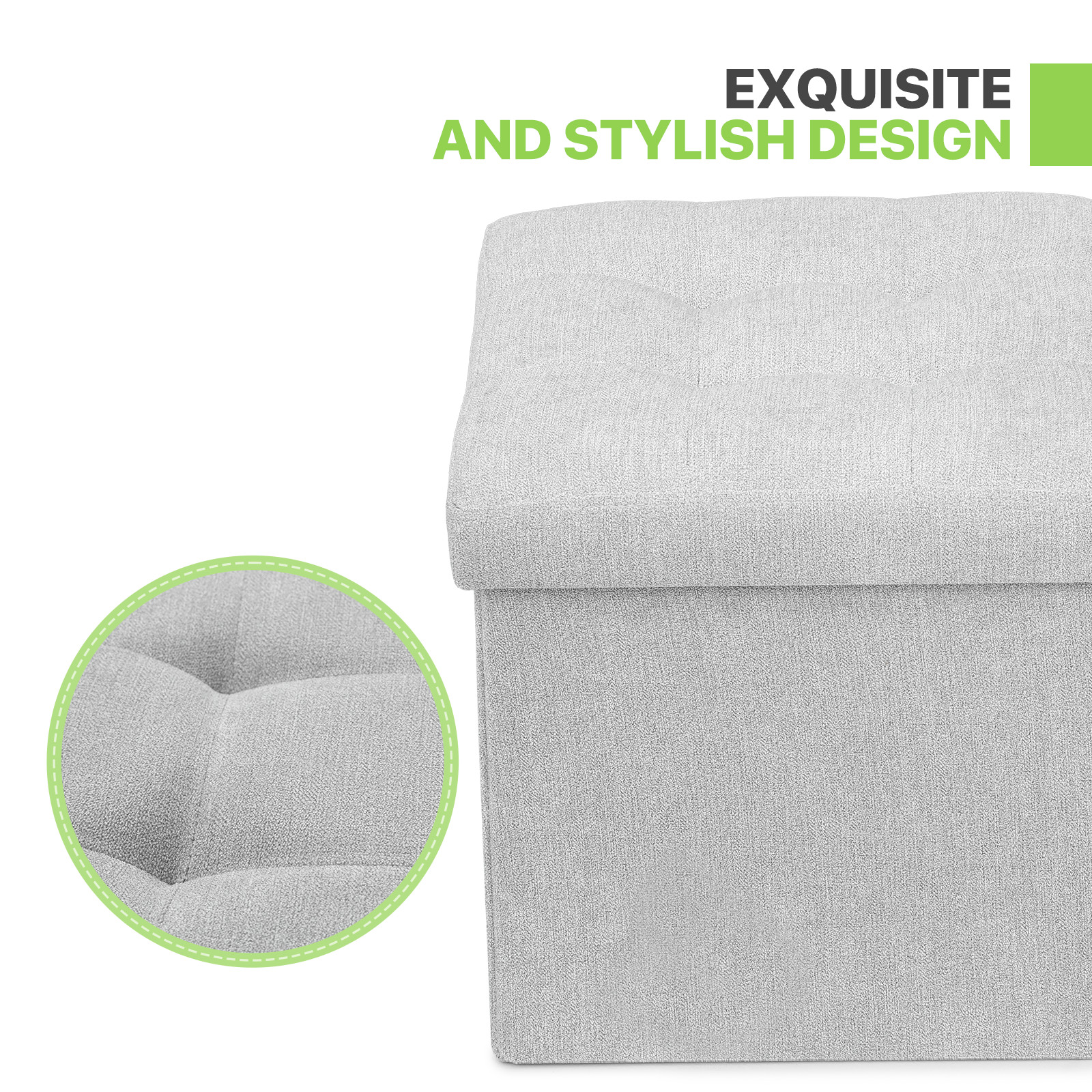 Gray Storage Ottoman Fabric Upholstered Classic Benches Cube Seat Footstool Home