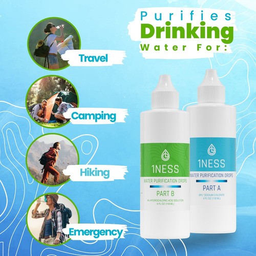 Paquete de 4 gotas de tratamiento de agua 1NESS - botellas de plástico sin BPA - kit de 4 oz (HCL) - Imagen 4 de 7