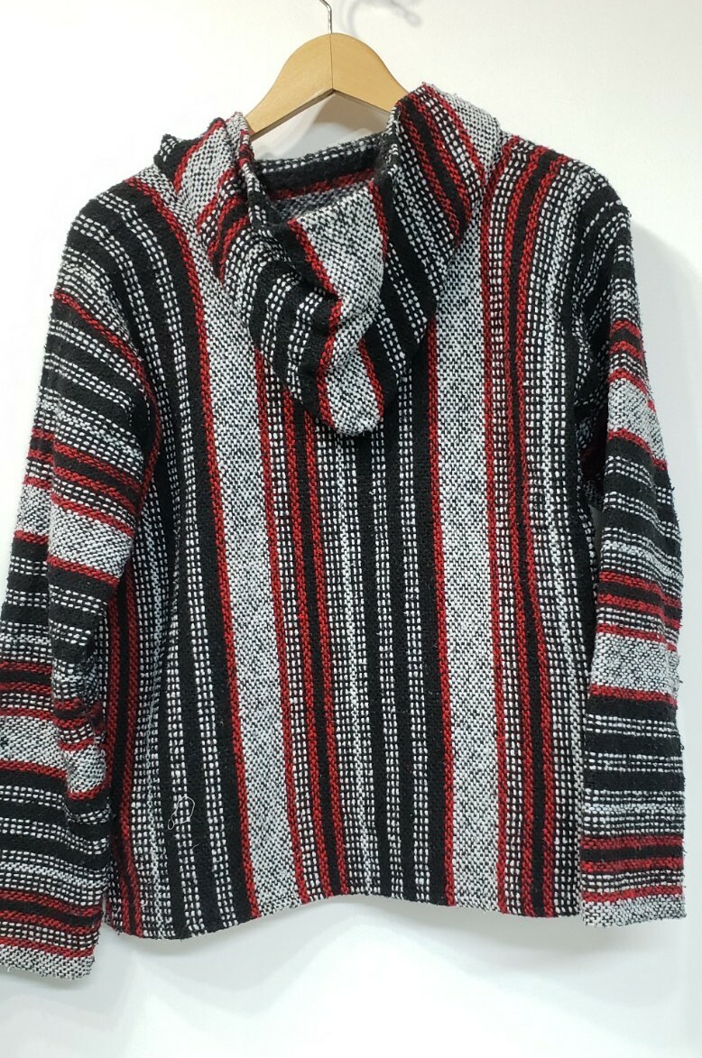 Vintage Iguana Jack Drug Rug Woven Hoodie Pullover Poncho Beach Hippie