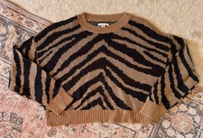 Suéter American Eagle Bronceado Negro Tigre Estampado Animal Mezcla de Lana Difusa Recortado S