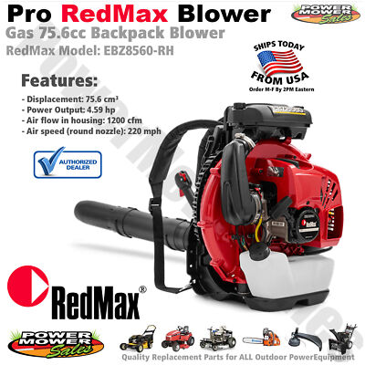 RedMax Gas Powered Backpack Leaf Blower 75.6cc, 220 MPH, 1200 CFM