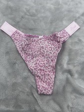   VICTORIA'S SECRET PINK Cotton Logo High Leg Thong Pink Leopard Medium      