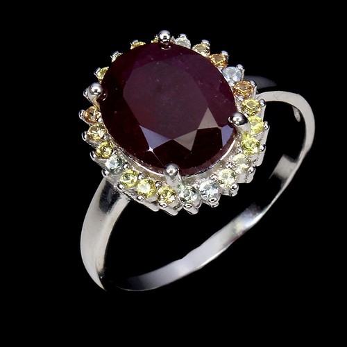Summer 925 Sterling Silver Ring Oval Ruby 11x9mm Sapphire Diamond Cut Jewelry Si - Picture 2 of 13