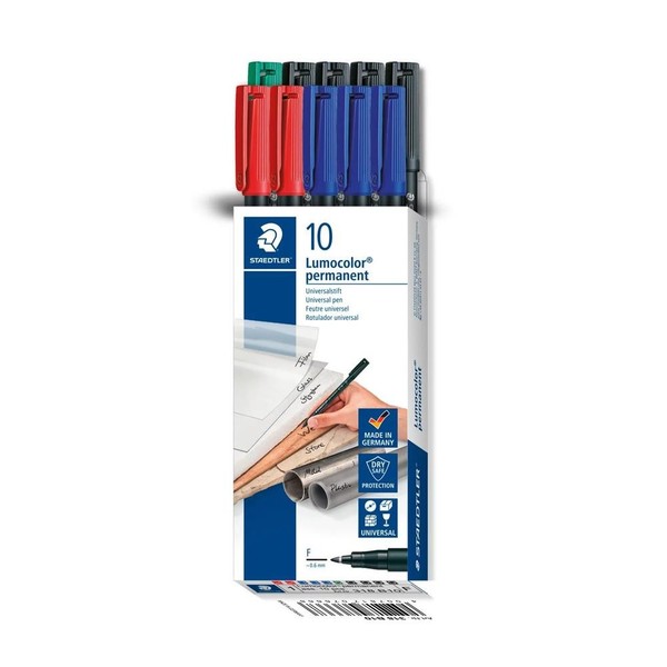 Staedtler Folienstift Lumocolor Permanent 10 Farben Fein 0,6 Mm Universalstift-image