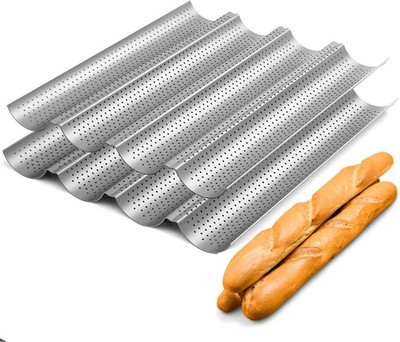 2 Pack Nonstick Perforated Baguette Pan 15'' X 13'' for French Bread Baking 4 Wave