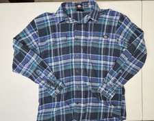 Dickies Blue Plaid Flannel Button Up Long Sleeve Relaxed Fit Shirt Men s Medium