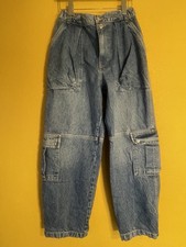 Free People We The Free Marx Slouchy Cargo Jeans Sz 28 Washed Blue Boho Casual