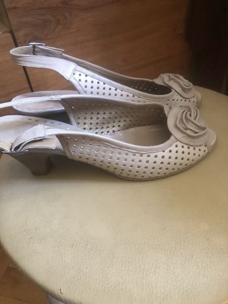 Women Heels Beige Leather 38 #7K66