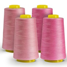 4 PCS Pink All Purpose Polyester Sewing Thread Cones 12000 Yards Serger