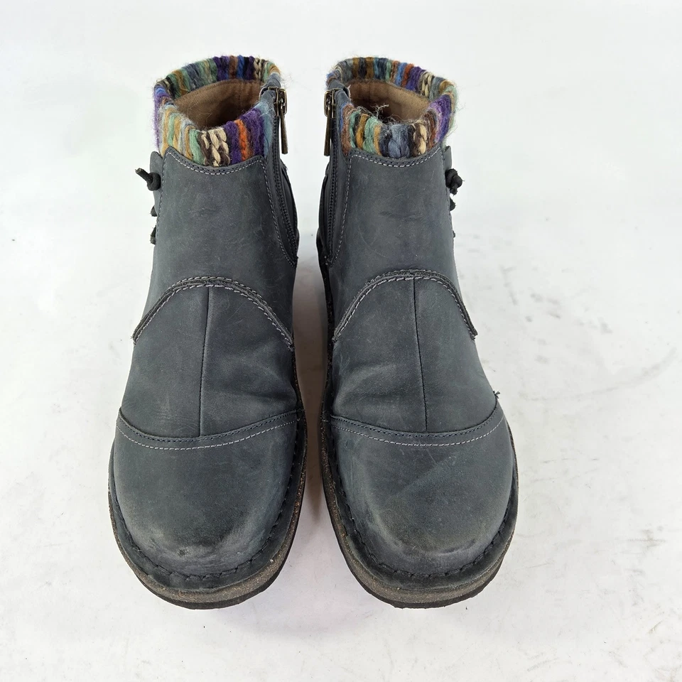 Aetrex Tessa Suéter Corto Botines EE. UU. 9-9.5 Mujeres Azul Nubuck Cuña Baja Cremallera Foto 3 de 4