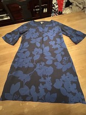 Gap Dress Womens 10 Navy Blue Floral Shift Tunic Lined 3/4 Ruffle Sleeve V-Neck