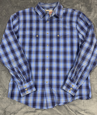 VTG Wrangler Pearl Snap Button Up Shirt Mens L Blue Western Long Sleeve