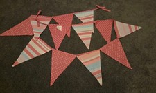 Pink Floral Fabric Triangles Bunting. Approx 2 Metres.