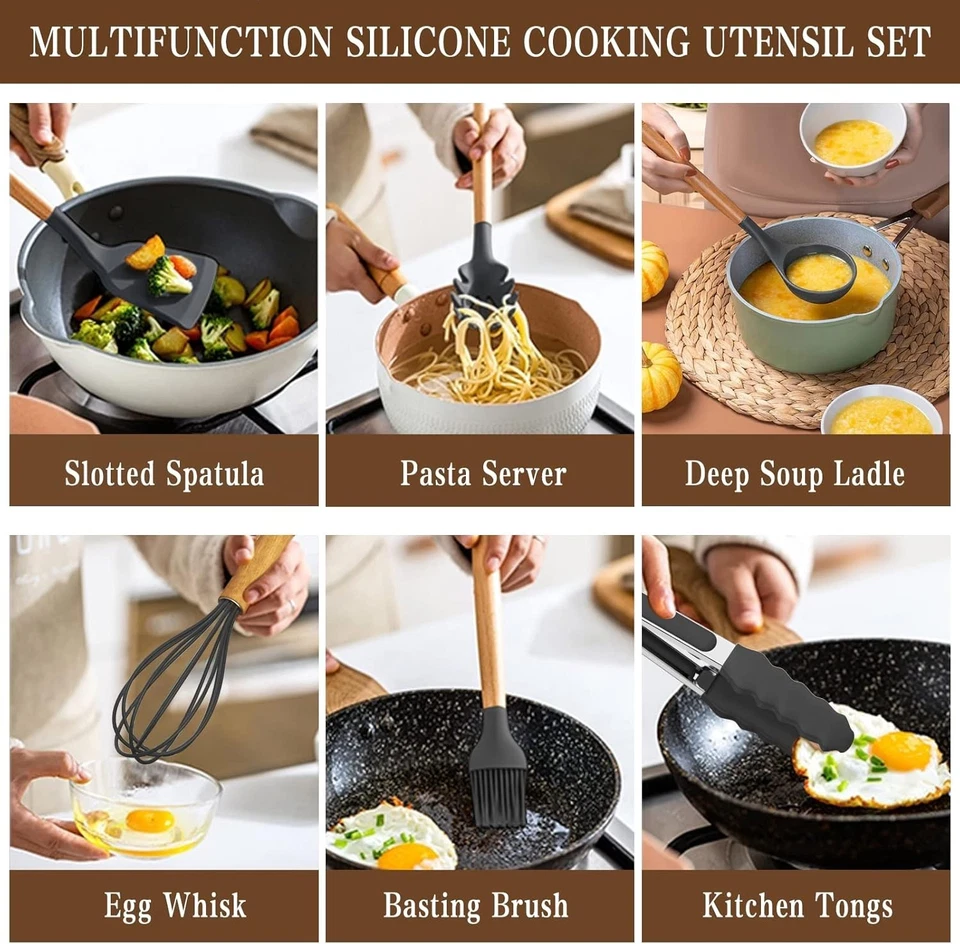 33 Pcs Silicone Kitchen Utensil Set with Holder, Heat Resistant Cooking Utensils - Изображение 3 из 4