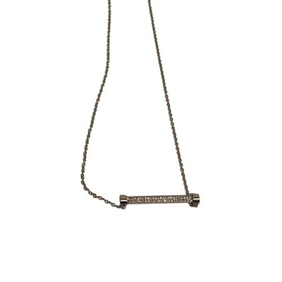 Fancy Zircon Bar Necklace Silver Titanium Steel Chain Sparkle Accent For Women
