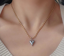 304 Stainless Steel Heart Pendant Necklace, 18K Gold Plated