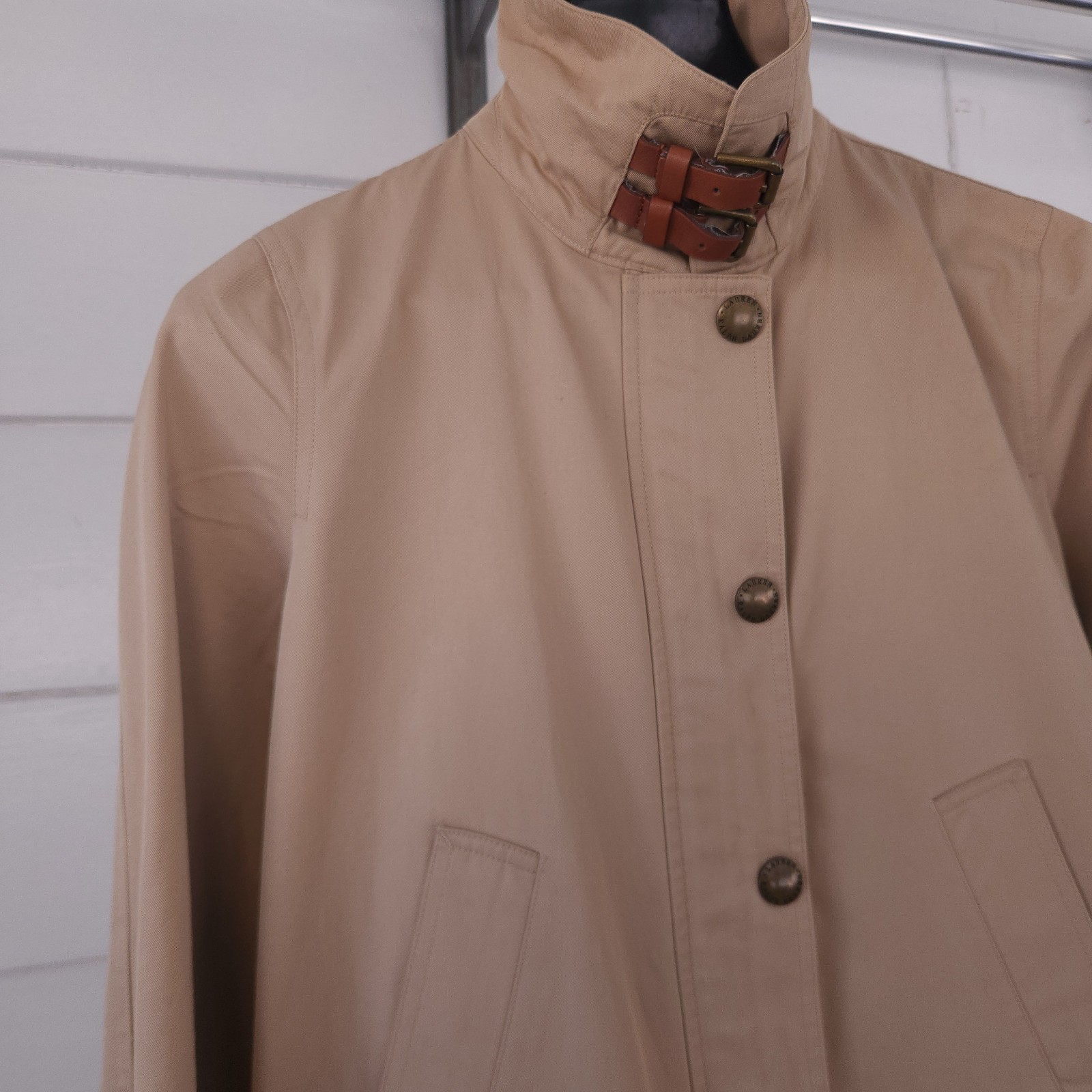  Lauren Ralph Lauren Khaki Utility Field Jacket Lambskin Leather Trim Women's M thumbnail 10