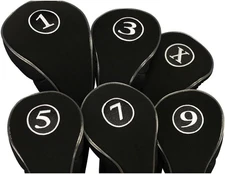 Black Golf Zipper Head Covers Driver 1 3 5 7 9 X Fairway Woods black, white 