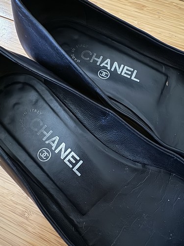 Pre-Owned Chanel Black Chain CC Logo Link Cap Ballerina Flats 37 6.5 7 - 第 2/5 張圖片