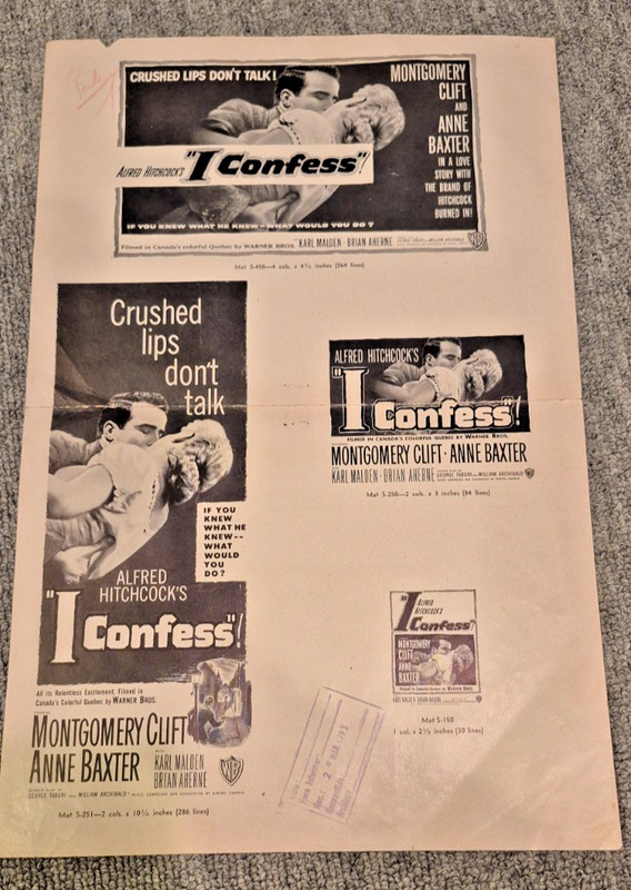 I CONFESS PRESSBOOK SUPPLEMENT ALFRED HITCHCOCK MONTGOMERY CLIFT ANNE BAXTER