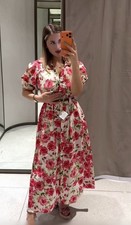 ZARA NEW WOMAN FLORAL PRINT BELTED MIDI DRESS L 5029/243