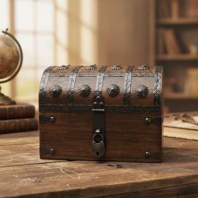 Handcrafted Mango Wood Treasure Chest with Antique Lock - 8x6x6 Luxury Storage