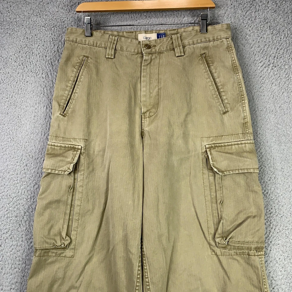 Pantalones GAP para Hombres 33x32.5 Caqui Carga Espiga Sarga Utilidad Sueltos Pierna Ancha Y2K Foto 2 de 4