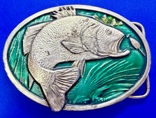 Large Mouth 3D Fish Bass Trout Fishing Fisherman 1977 Bergamot Belt Buckle X-144