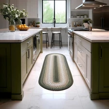 Runner 2' X 6' Green - Ivory Oval Braided Rug for Farmhouse/Primitive Style Kitc