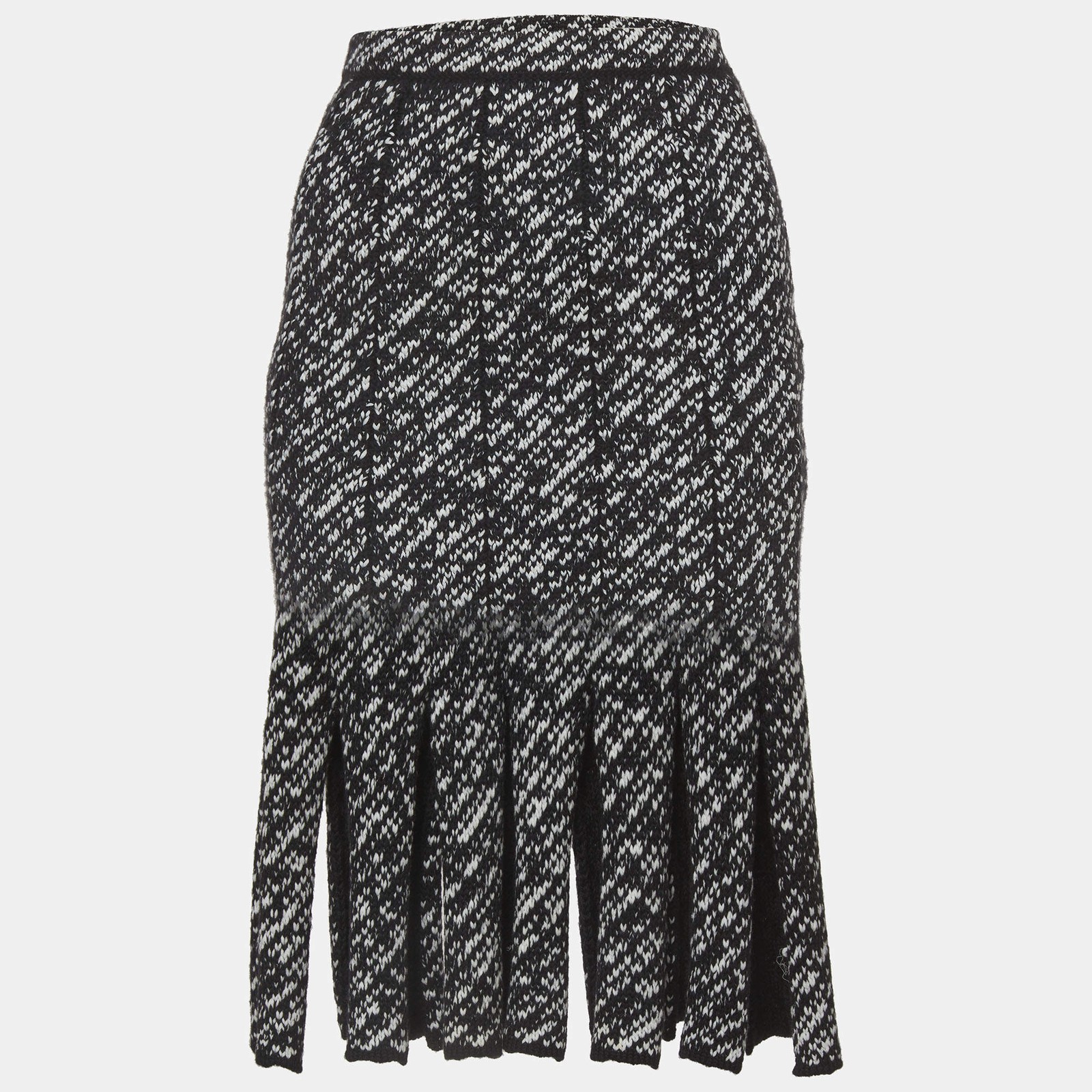 Christian Dior Monochrome Wool Knit Fringed Skirt S