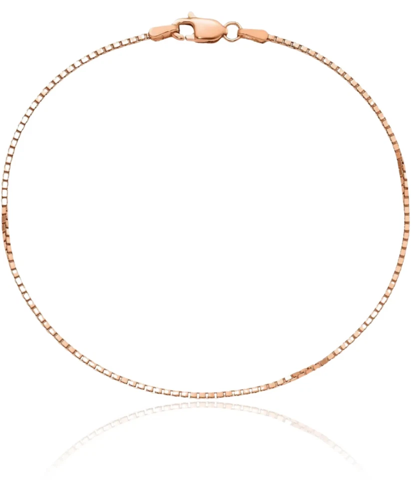 Brazalete de cadena de eslabones de caja de 1,10 mm de oro rosa macizo de 14K Foto 2 de 4