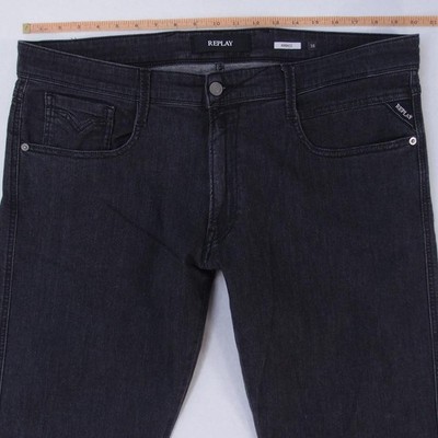 Herrens Replay M914 ANBASS Slim Tapered Elasthan Grau Jeans W38 L34