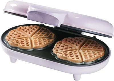 Bestron Doppel-Waffeleisen für klassische Herzwaffeln, Herzwaffeleisen, in Rosa
