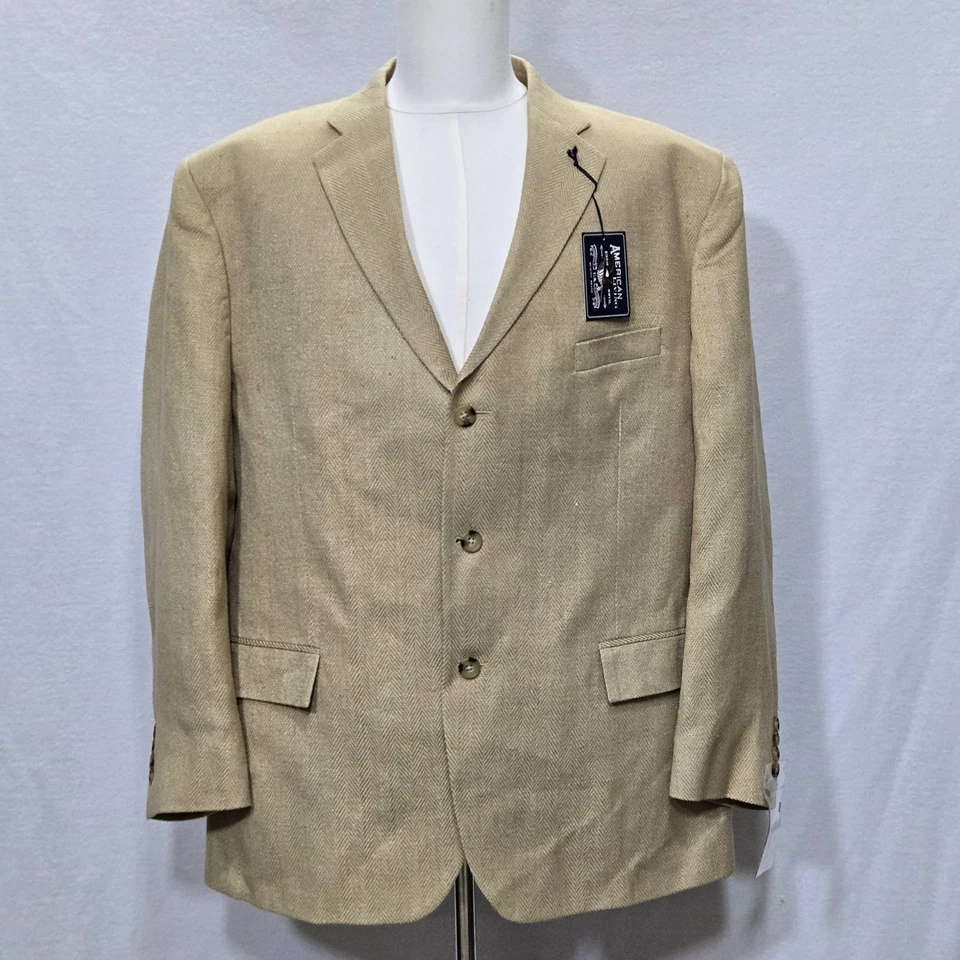 American Living Blazer Mens 50R Tan Silk Herringbone Sport Coat Jacket New Tags - Image 2 of 4