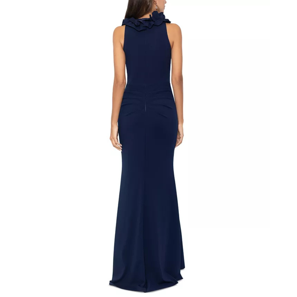 Xscape Womens Ruffled Long Evening Dress Navy 16