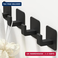 Square Self Adhesive Towel Hooks - 4 Pack Matte Black Metal Hooks, Right-Angle