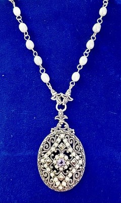 SS  925 VTG  Marcasite$ Amethyst N Seed Pearl  Accents & Freshwater Pearl Chain