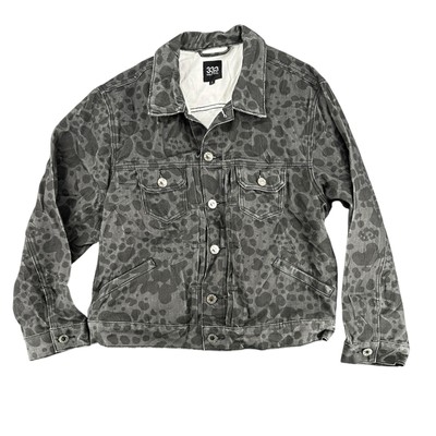 Half Evil 333 Men's Black and Gray Spotted Denim Jacket Retro Streetwear Small