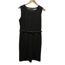 Calvin Klein Women Black Sleeveless Sheath Dress Belted Career Classic LBD