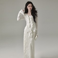 French Retro Ruffled V-neck Long Sleeved Shirt Autumn Womens Slim Fit Blouse Top