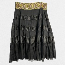 Black Tiered Skirt Bead Embellished Boho Fairy Goth Witchy NY Collection XL