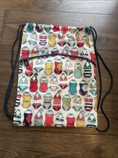Thirty One Cinch Sac Sweet Suits" Pattern Drawstring Backpack Front Zip Pocket