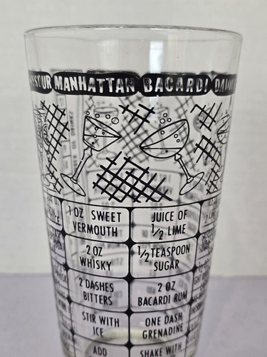 Vtg Federal Glass Cocktail Mixing Glass Bartender Bar Recipe Novelty Cocktail