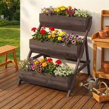 Image of Wooden Raised Elevated Plant Boxes Tier Planters Garden Herb Ladder Stepped Beds