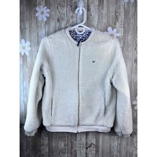 Vineyard Vines Reversible Jacket Girls Sz L White Navy Whale Print Pocket Fleece