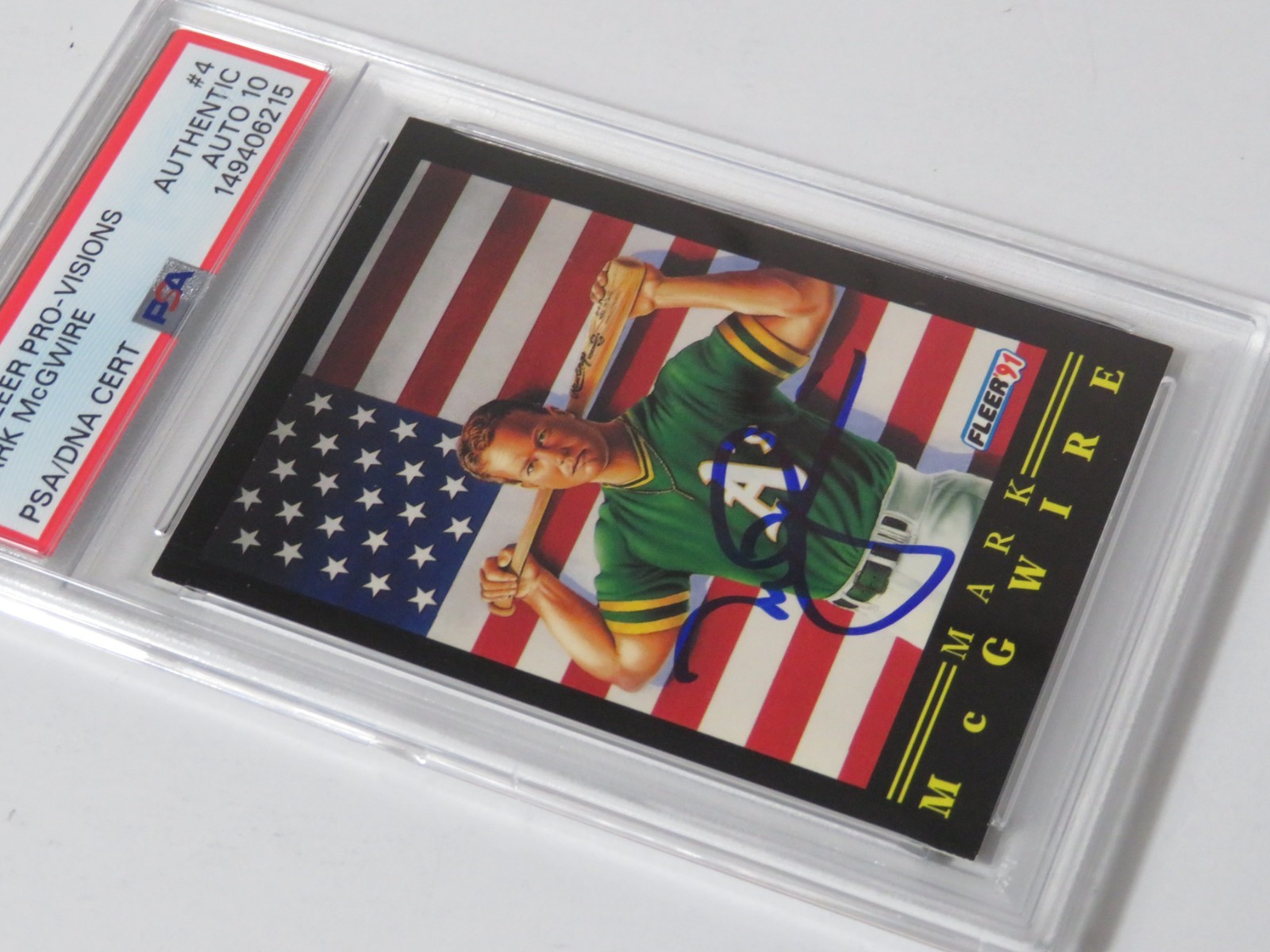 Mark McGwire A's Signed Autograph 1991 Fleer Pro-Visions Card # 4 PSA 10 Auto view 3