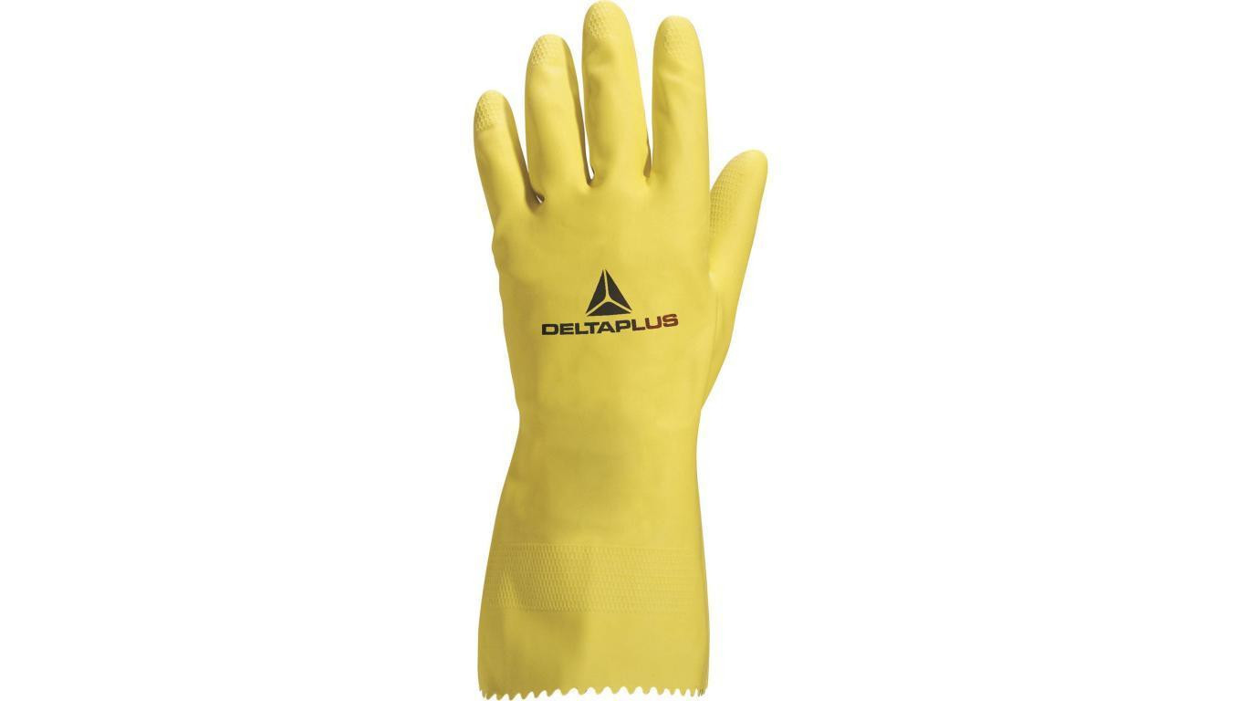 Household gloves made of natural latex, cotton flocked inside, yellow, si /T2UK