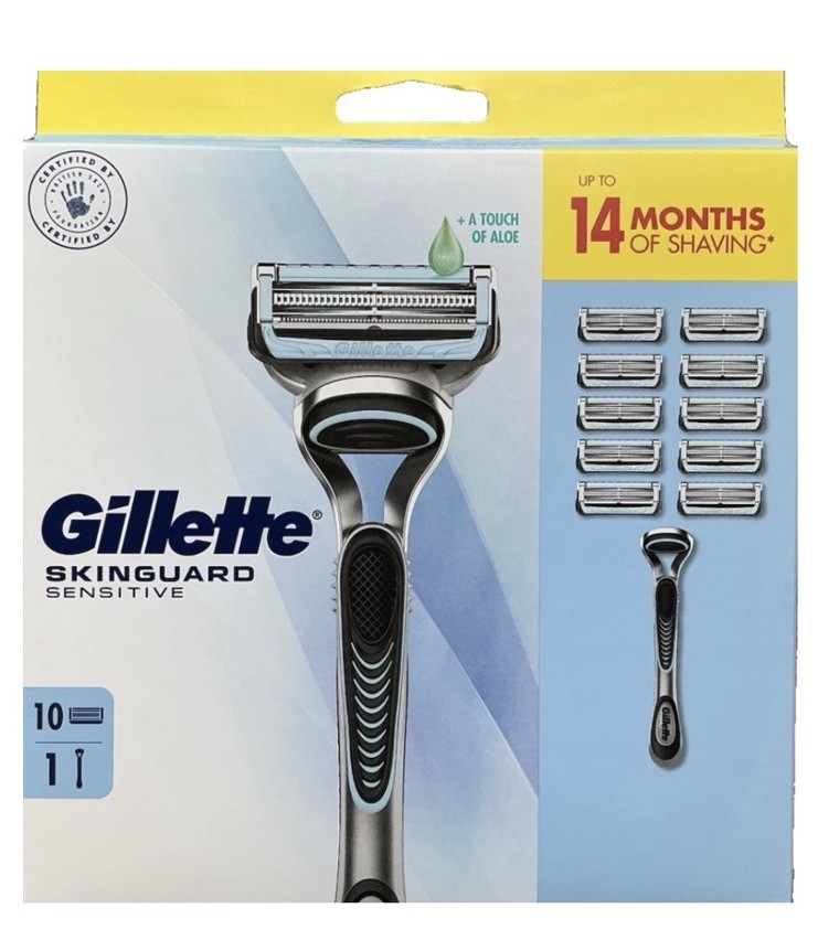 Gillette SkinGuard Sensitive Mens Razor & 10 Cartridge Refills Pack UK & GENUINE
