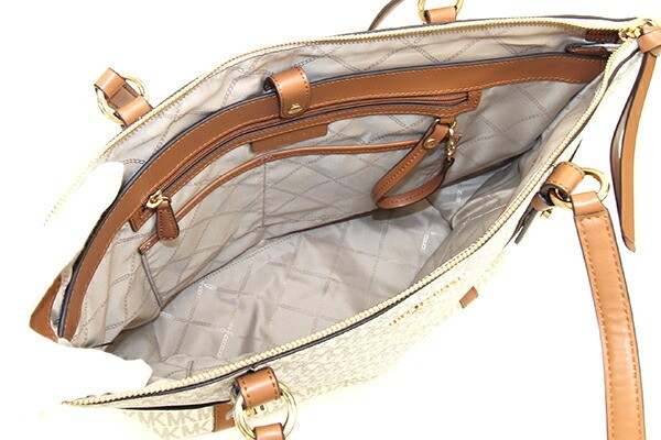 Michael Kors Tote Bag Nomad 30T0GNXT9B Off White Brown PVC Leather Used Shoulder thumbnail 3